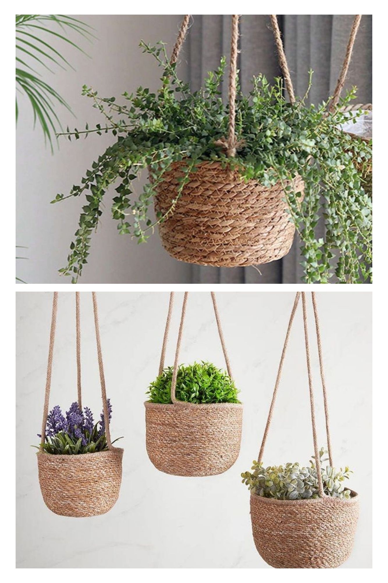 Hanging Jute and seagrass plant basket